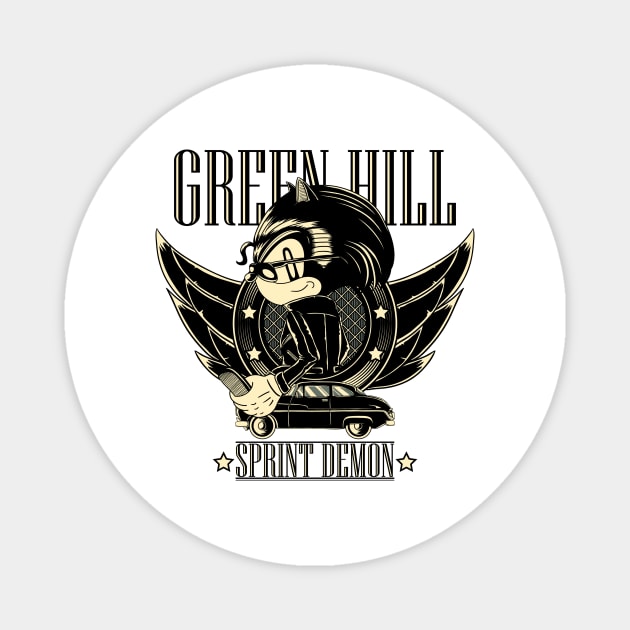 Green Hill Sprint Demon Magnet by monochromefrog